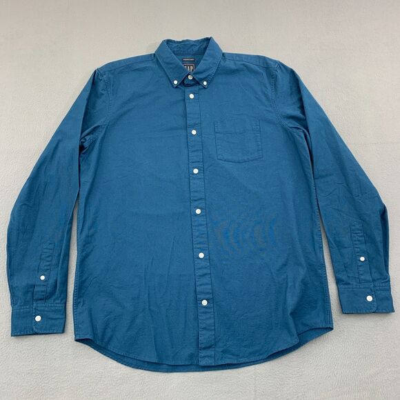 GAP Button Down Shirt Mens Large Standard Fit Stretch Blue Long Sleeve - Picture 1 of 16